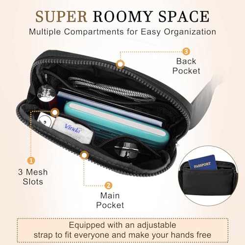 2L Black Fanny Pack for Women Men, Large Everywhere Belt Bag with Adjustable Strap 55", Crossbody Bag Water-resistant for Travel, Sports, Hiking - color: 01 - Black