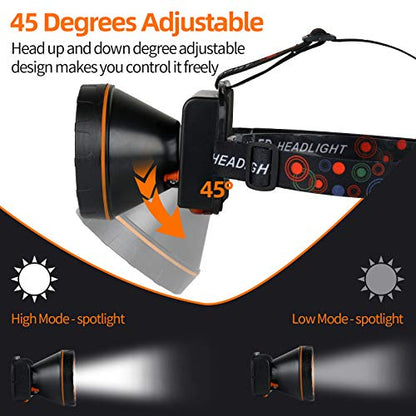 Coon Hunting Light, Super Bright LED Headlamp with 2 Light Modes, Waterproof & Rechargeable Hard Hat Headlight, Adjustable Gold Miner Torch for Hunting, Fishing, Hiking, Camping, Outdoor Adventure - color: Black-Yellow Light