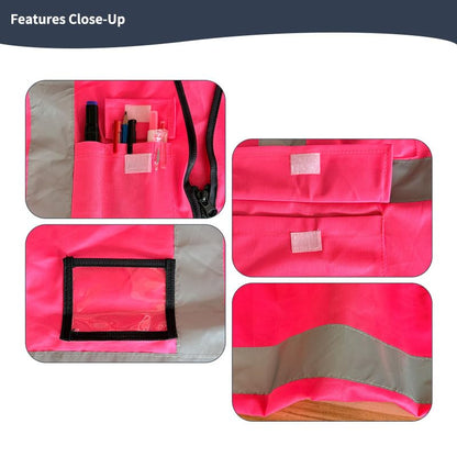 High Visibility Safety Vest with Reflective Strips & Pockets - color: Pink, size: XX-Large