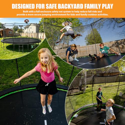 Trampoline with Net, Basketball Hoop, Ladder Anchor Kit for Backyard Family - size: 15FT