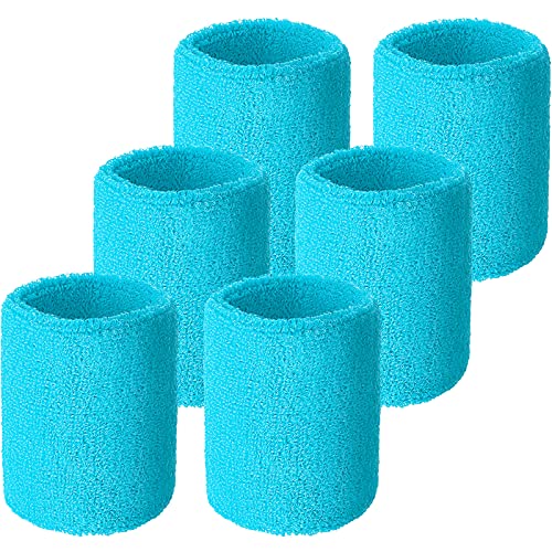Willbond Wrist Sweatbands, Sports Sweatbands for Competition, Sweat Absorbent, for Basketball, Tennis, Football, Running and Work (Pack of 6) - color: Neon Blue