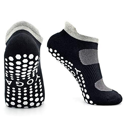 Busy Socks 2 Pack Women Ankle Non Slip Yoga Pilates Grip Socks with Cushion - color: 2 Pairs Black/Pink