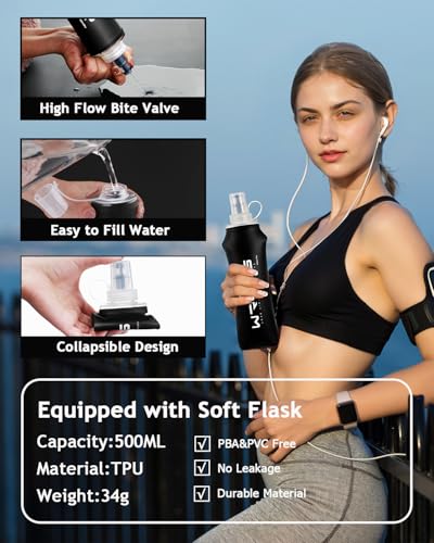 WRELS Running Vest for Women Men,Lightweight Reflective Hydration Vest with TPU 500ml Soft Flask,Adjustable Chest Straps Phone Pocket for Running Marathon - size: Large-X-Large