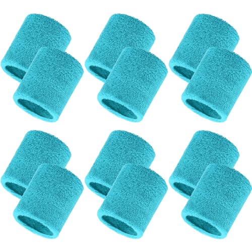 Bememo 12 Pcs Sweatbands Wrist Bands - color: Lake Blue, size: 3.15 Inch