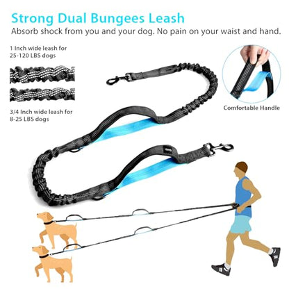 Uppetly Hands Free Dog Running Leash with Adjustable Waist Belt, Dual Handle Elastic Bungees Retractable Rope for Small and Medium Dogs, Reflective Stitches for Walking Hiking Biking (Medium, 8-25lb) - size: Medium