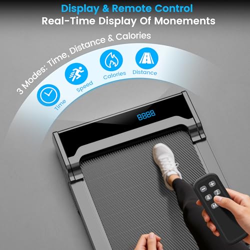 Walking Pad Treadmill for Home - Under Desk Walking and Running with Remote Control Portable Electric Machine Adjustable Slim Compact with 0.6-4.0MPH Modes Max up 265 Lbs for Home Office - color: Black