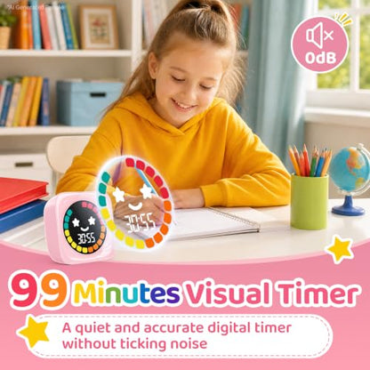 Visual Timer for Kids, 99 Minute Digital Cute Kids Visual Timer Classroom Timer for Homeschool Supplies Study Teaching Time Management Tool Countdown Productivity Timer, Pink, Colorful Display - color: Pink
