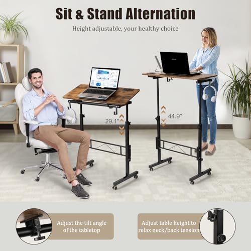 Hadulcet Small Standing Desk Height Adjustable with Tiltable Tabletop - color: Rustic Brown, size: 31.5" with Charging