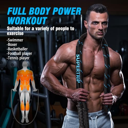 Supertrip Upgraded Weighted Jump Rope for Fitness Men Women Second Generation 360 Rotating Handles, 3.21LBS 3.38LBS 3.41LBS Polyester Heavy Skipping Rope for Exercise Workout Equipment - size: 9.2 ft-3.21 lb