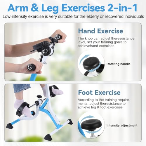 Pedal Exercise Bike, Adjustable Height Under Desk Exerciser for Seniors Leg and Arm Physical Therapy, Smooth Resistance Fitness Equipment with LCD Display for Home Workout