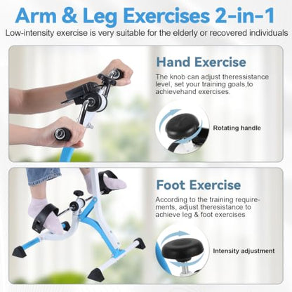Pedal Exercise Bike, Adjustable Height Under Desk Exerciser for Seniors Leg and Arm Physical Therapy, Smooth Resistance Fitness Equipment with LCD Display for Home Workout