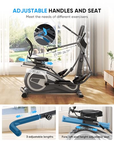 THERUN Recumbent Elliptical Exercise Machine, Quiet Stationary Exercise Bike for Home, 15.8" Stride Elliptical Training Machines w/Arm Leg Exercisers, 8-Level Resistance, Adjustable Seat