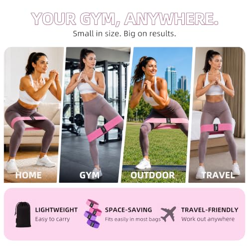 Fabric Resistance Bands for Working Out, 4-Pack for Legs, Glutes & Hips - color: Pink 4-Pack