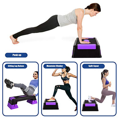 GYMAX Exercise Step Platform, 5”-7”-9” Height Adjustable Stepper - color: Purple