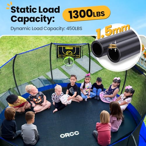 ORCC 1300LBS Weight Capacity Trampoline 16 15 12FT with Basketball Hoop Water Sprinkler Spiral Ground Stakes Outdoor Yard Trampolines for Kids Adults - size: 12FT