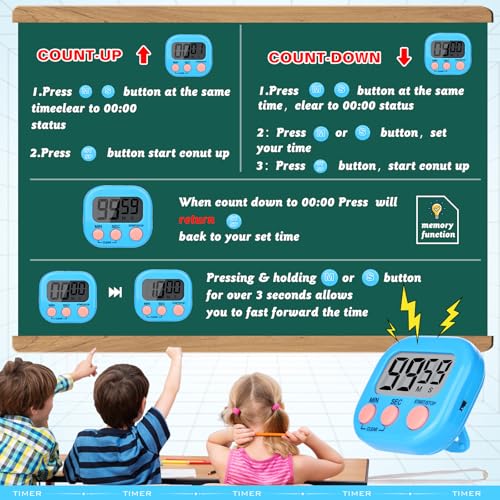 Mwellewm Digital Timers for Classroom Kids Kitchen Timers for Cooking 12 Pc - color: Black, Orange, Pink, Green, Blue, White