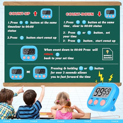 Mwellewm Digital Timers for Classroom Kids Kitchen Timers for Cooking 12 Pc - color: Black, Orange, Pink, Green, Blue, White