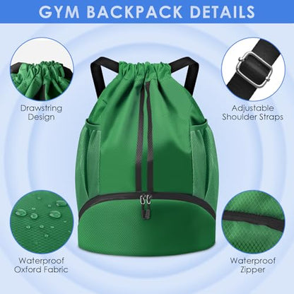 BROTOU Soccer Bags, Football Backpack, Volleyball Bag, Drawstring Backpack - color: Green