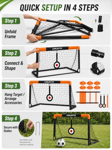 4x3ft Soccer Goal Set of 2, Kids Soccer Goals for Backyard