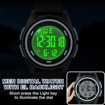 Juboos Digital Watch Men Women 50M Waterproof Sports Military - color: Deep black