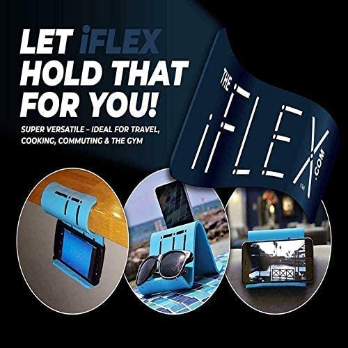 iFLEX Adjustable Cell Phone Stand & Tablet Stand for Work & Home – Flexible Phone Holder Perfect iPhone Stand for Video Calls & Holds Any Device – Non-Slip Grip, Strong & Durable (Dark Blue / 2-Pack)