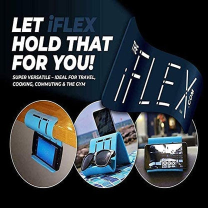 iFLEX Adjustable Cell Phone Stand & Tablet Stand for Work & Home – Flexible Phone Holder Perfect iPhone Stand for Video Calls & Holds Any Device – Non-Slip Grip, Strong & Durable (Dark Blue / 2-Pack)