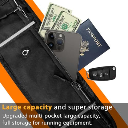 Slim Running Belt for Women & Men with Quick-Dry Pockets & Night Reflective. Adjustable Waist Pack for Phone, Keys, Cards, and Cash.