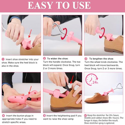 LANNEY Shoe Stretcher for Women & Men Wide Feet - Premium Shoe Expander Widener Stretch Length Width - color: Pink, size: 5.5-10 women