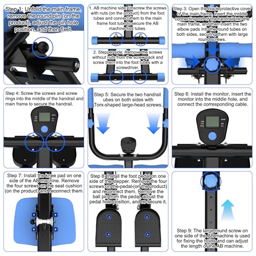KINMAC 2 in 1 Stair Stepper & Ab Workout Machine - color: Black Blue
