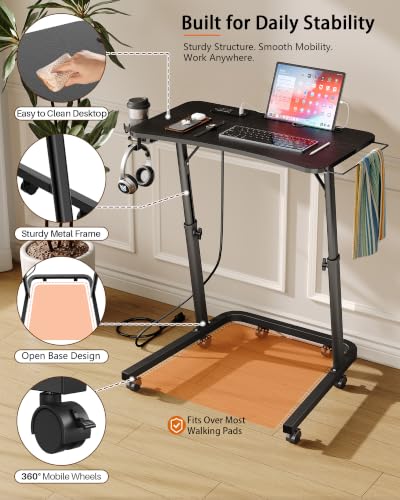 Adjustable Height Standing Desk for Walking Pad, Treadmill Desk with Wheels - color: Black