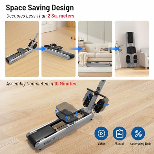 TOUSAINS ER7 Self-Powered Rowing Machine, Magnetic Folding Rowing Machine for Home with 32 Resistance Levels, Quiet Dual Rail Foldable Rower for Full Body Workout - color: Grey