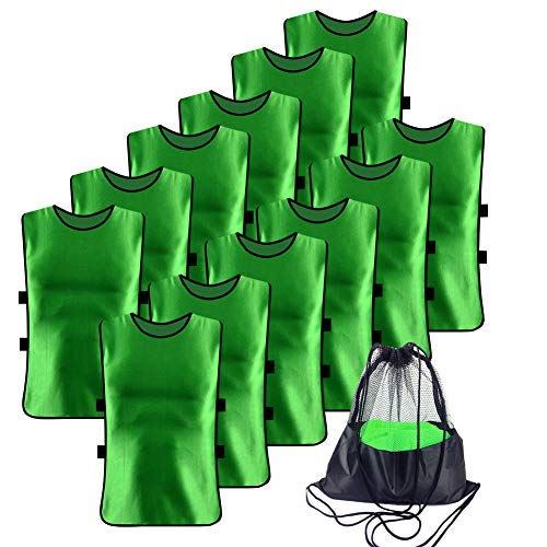 12 Pack Pinnies for Soccer Scrimmage Vest for Adult Youth Training - color: Grass Green, size: Medium