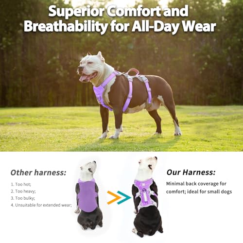 Huntboo Escape Proof Dog Harness, Escape Artist Harness, Reflective Harness with Padded Handle, Breathable, Adjustable Vest for Medium Dogs Walking, Training, and Running Gear（Lavender Purple, S - color: Lavender Purple, size: Small(Pack of 1)