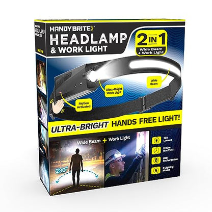 Ontel Handy Brite Rechargeable Headlamp - 260-Lumen Ultra-Bright Headlamp with 5 Light Modes, USB-Rechargeable Head Lamp for Outdoor Activities & Emergencies, 8-Hour Battery Life