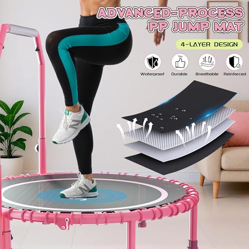 450LBS Foldable Rebounder Trampoline for Adults with Adjustable Handle 40" - color: Pink