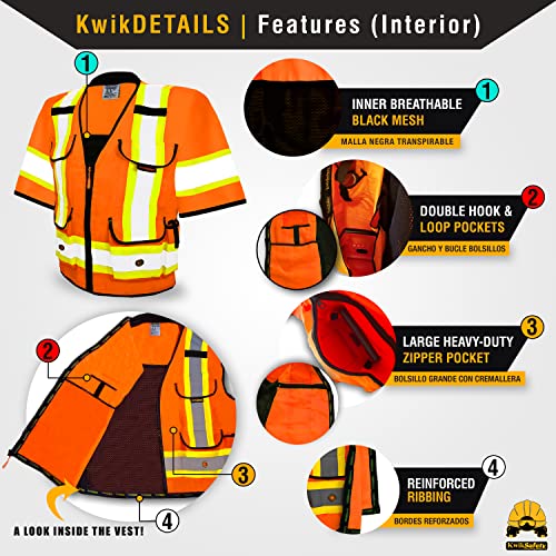 KwikSafety GODFATHER Safety Vest Class 2 & Class 3 ANSI OSHA Hi Vis Vest - color: Orange (Sleeves), size: Large