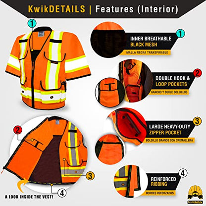 KwikSafety GODFATHER Safety Vest Class 2 & Class 3 ANSI OSHA Hi Vis Vest - color: Orange (Sleeves), size: Large