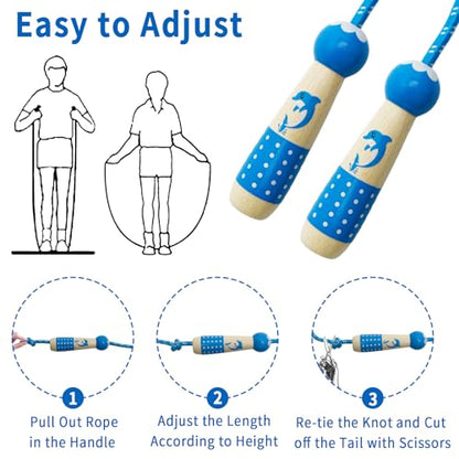 EGOSKY Jump Rope Kids, 7.2ft Children Adjustable Cotton Skipping Rope with Wooden Handle for Boys Girls Fitness Outdoor Activity - color: Blue