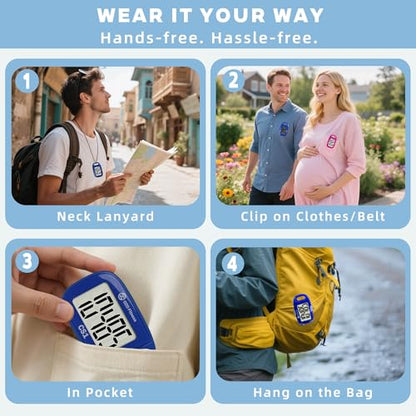 Clip-on 3D Pedometer for Walking Steps Counter with Lanyard