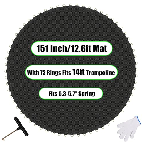 Trampoline Mat Replacement,12.6ft Diameter Mat with 72 Rings,Fits 14ft Trampoline and 5.3-5.7“ Spring (Frame & Spring Not Include)