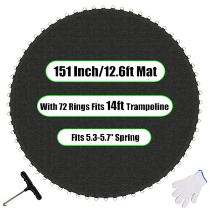 Trampoline Mat Replacement,12.6ft Diameter Mat with 72 Rings,Fits 14ft Trampoline and 5.3-5.7“ Spring (Frame & Spring Not Include)