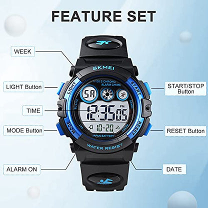 GOLDEN HOUR Watches for Kids Digital Sport Waterproof Boys Girls Watch Outdoor 12/24 H Alarm EL Backlight Stopwatch Military Child Wristwatch Ages 3-15 - color: Black