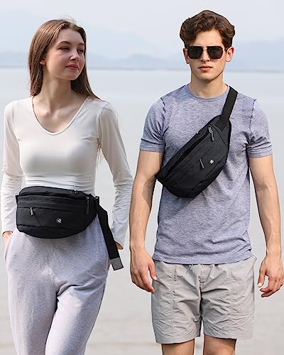 WATERFLY Running Belt Fanny Pack: Runner Marathon Jogging Waist Pack Sport Workout Exercise Fitness Phone Holder Belt for Men Women Jogger Slim Waistband Black - color: Black