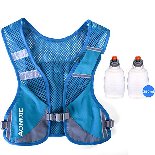 AONIJIE Reflective Running Vest Marathon Running Vest Pack Breathable for Hiking Camping Cycling Race - color: blue with 2*250ml bottle