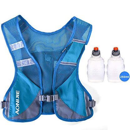 AONIJIE Reflective Running Vest Marathon Running Vest Pack Breathable for Hiking Camping Cycling Race - color: blue with 2*250ml bottle