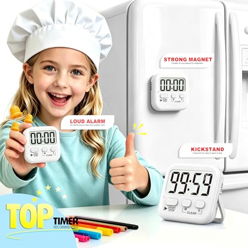 Antonki 2 Pack Digital Timer for Kids Classroom Kitchen Timers for Cooking - color: Pure White *2