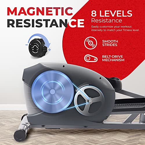 Sunny Health & Fitness Upright Elliptical for Full Body Arm Leg Workout - color: Matte Black