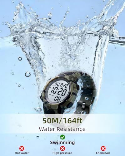 CakCity Digital Watch Mens, Waterproof Sport Wristwatch, Referee Stopwatch - color: Green Camouflage