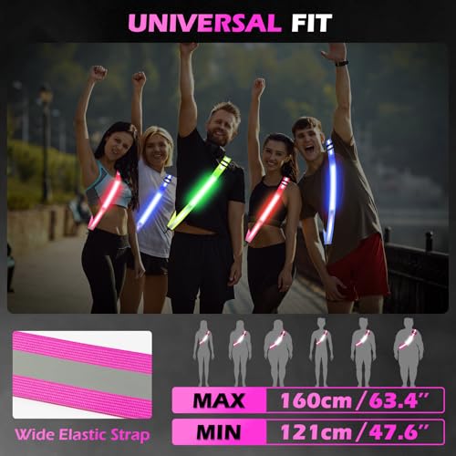 Rechargeable LED Reflective Belt Sash – High Visibility Safety Gear with 5 Colors 11 Light Modes, Adjustable Strap for Night Dog Walking, Running & Biking - color: Pink