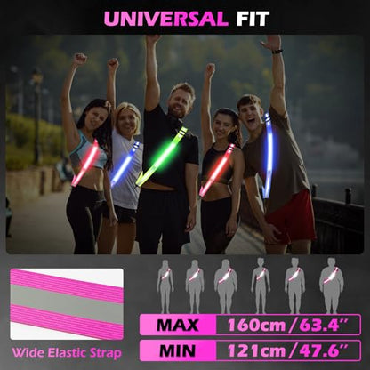 Rechargeable LED Reflective Belt Sash – High Visibility Safety Gear with 5 Colors 11 Light Modes, Adjustable Strap for Night Dog Walking, Running & Biking - color: Pink